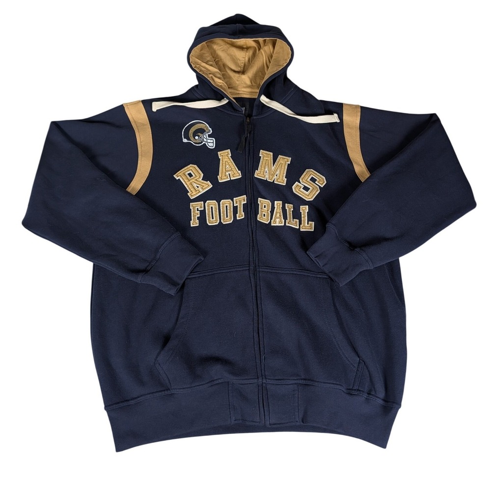 NFL Los Angeles Rams Mens Navy‎ Gold Full Zip Hoodie Fleece Stitched Sweatshirt